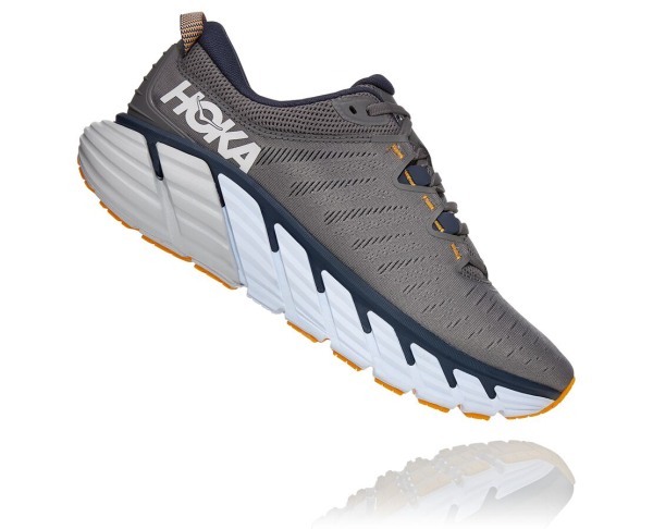 Hoka One One Gaviota 3 Mens UK - Grey / Blue Road Running Shoes - YLQWI3607